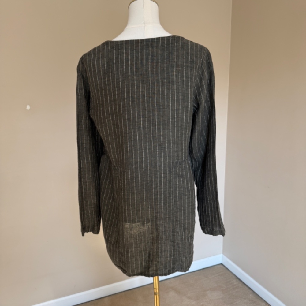 J Jill - Purejill 100% Linen Sage Green Striped Tunic top Size Small - Picture 9 of 13